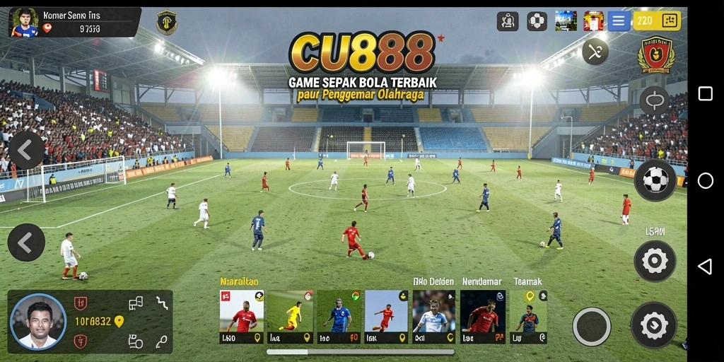 Tampilan gameplay menarik di CU888 dengan aksi sepak bola yang seru.