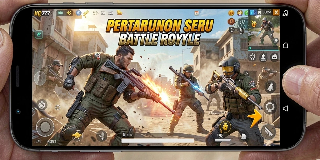 Gameplay seru HQ777 di medan perang Battle Royale.