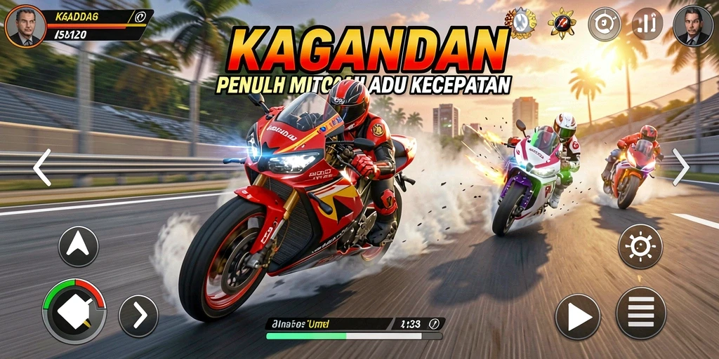 Tampilan gameplay seru dengan balapan motor mendebarkan.