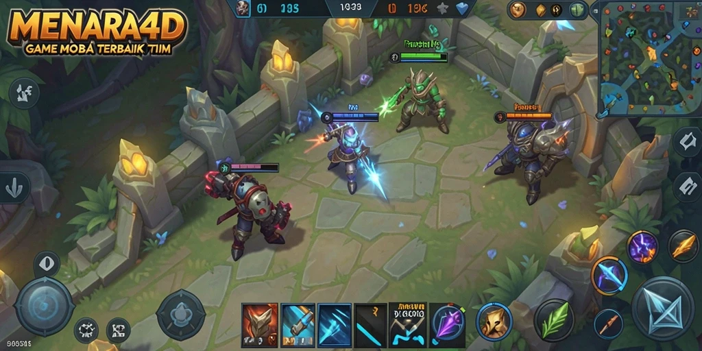 Tampilan menarik dari gameplay MENARA4D yang menampilkan aksi MOBA.