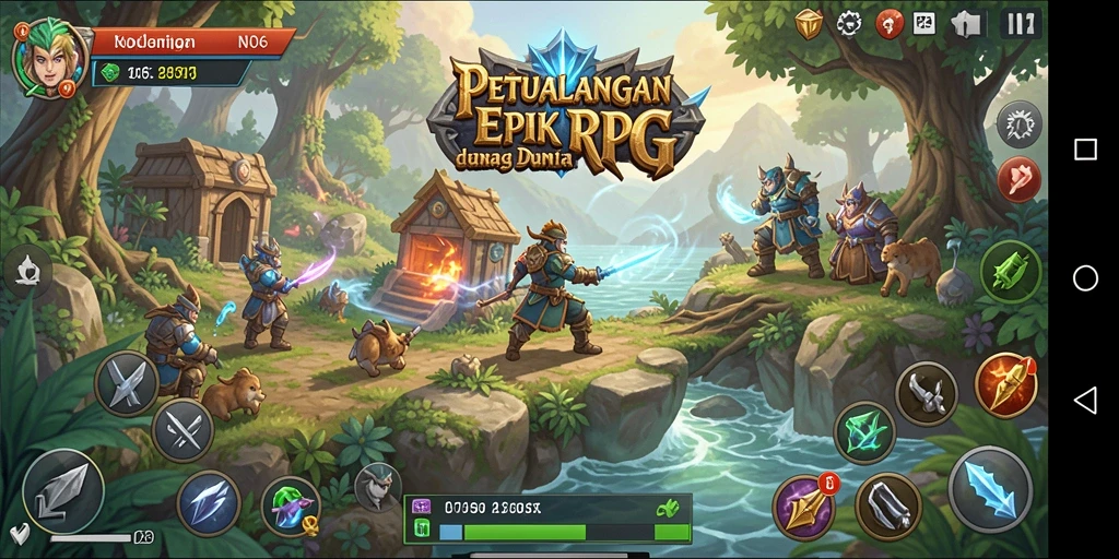 Screenshot utama N06 menampilkan aksi seru dalam pertarungan RPG.