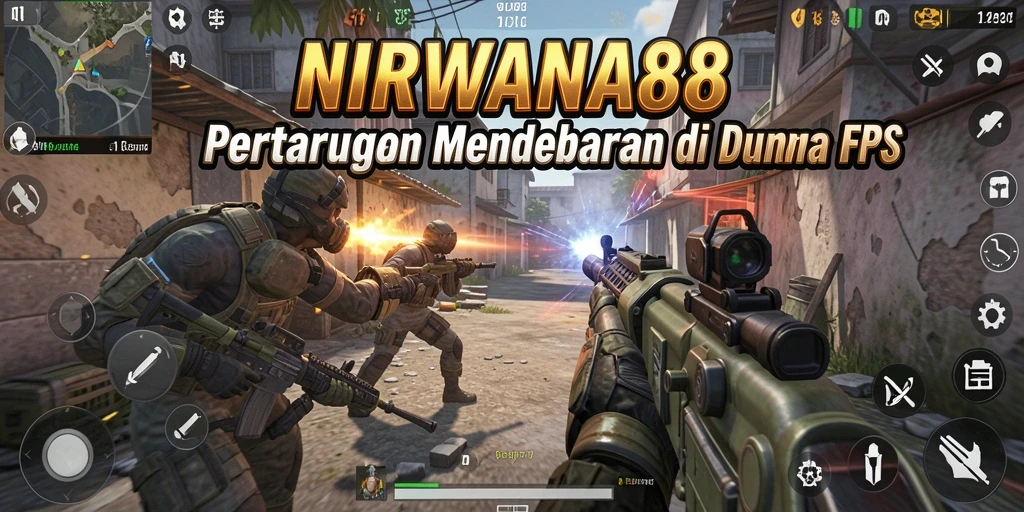 Screenshot gameplay NIRWANA88 menunjukkan aksi pertempuran FPS yang mendebarkan.