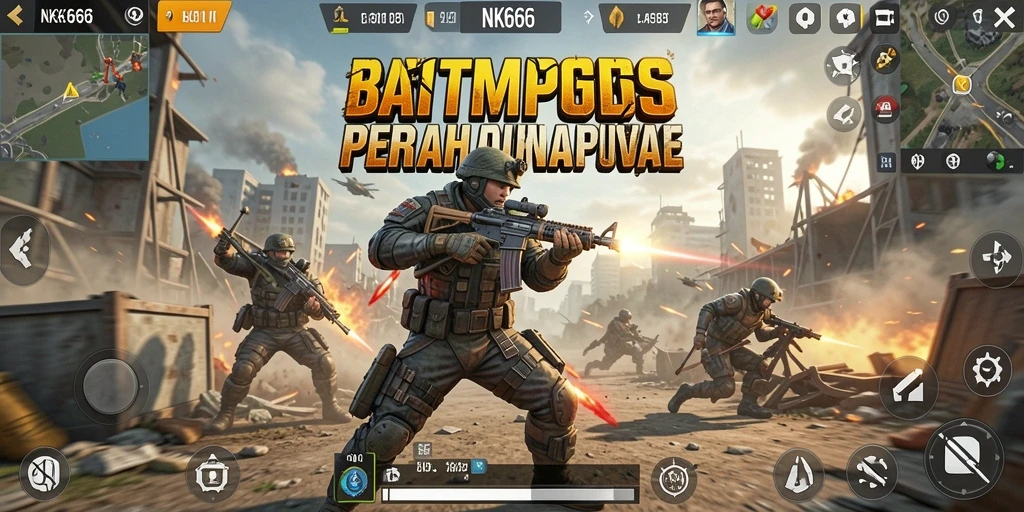 Screenshot utama NK666 menampilkan intensitas pertempuran di arena Battle Royale.