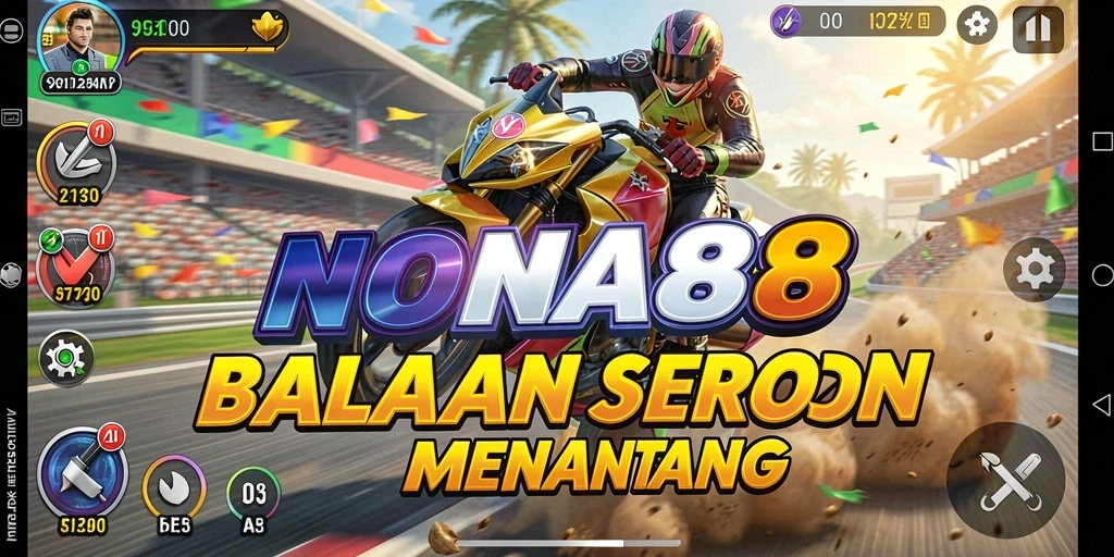 Screenshot utama NONA88 menampilkan aksi balapan yang mendebarkan.