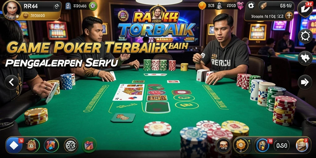 Screenshot utama RR44 menampilkan suasana meja Poker yang mendebarkan.