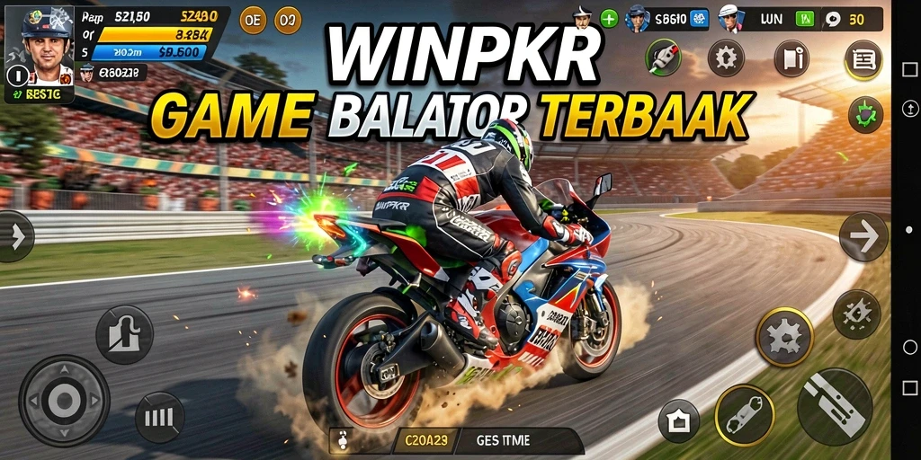 Gameplay seru di WINPKR dengan balapan motor yang mendebarkan.