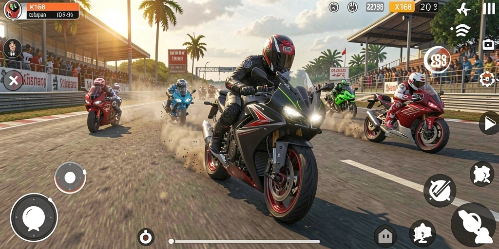 Gameplay seru X168 dengan balapan motor yang mendebarkan.