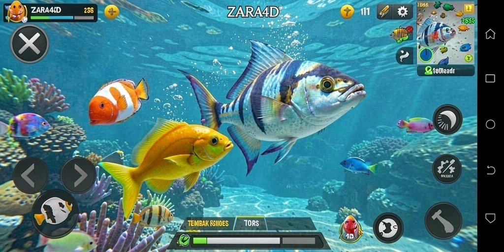 Gameplay seru ZARA4D dengan berbagai ikan dan bonus.