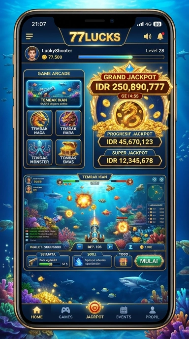 Tampilan beranda aplikasi 77lucks yang menawan.